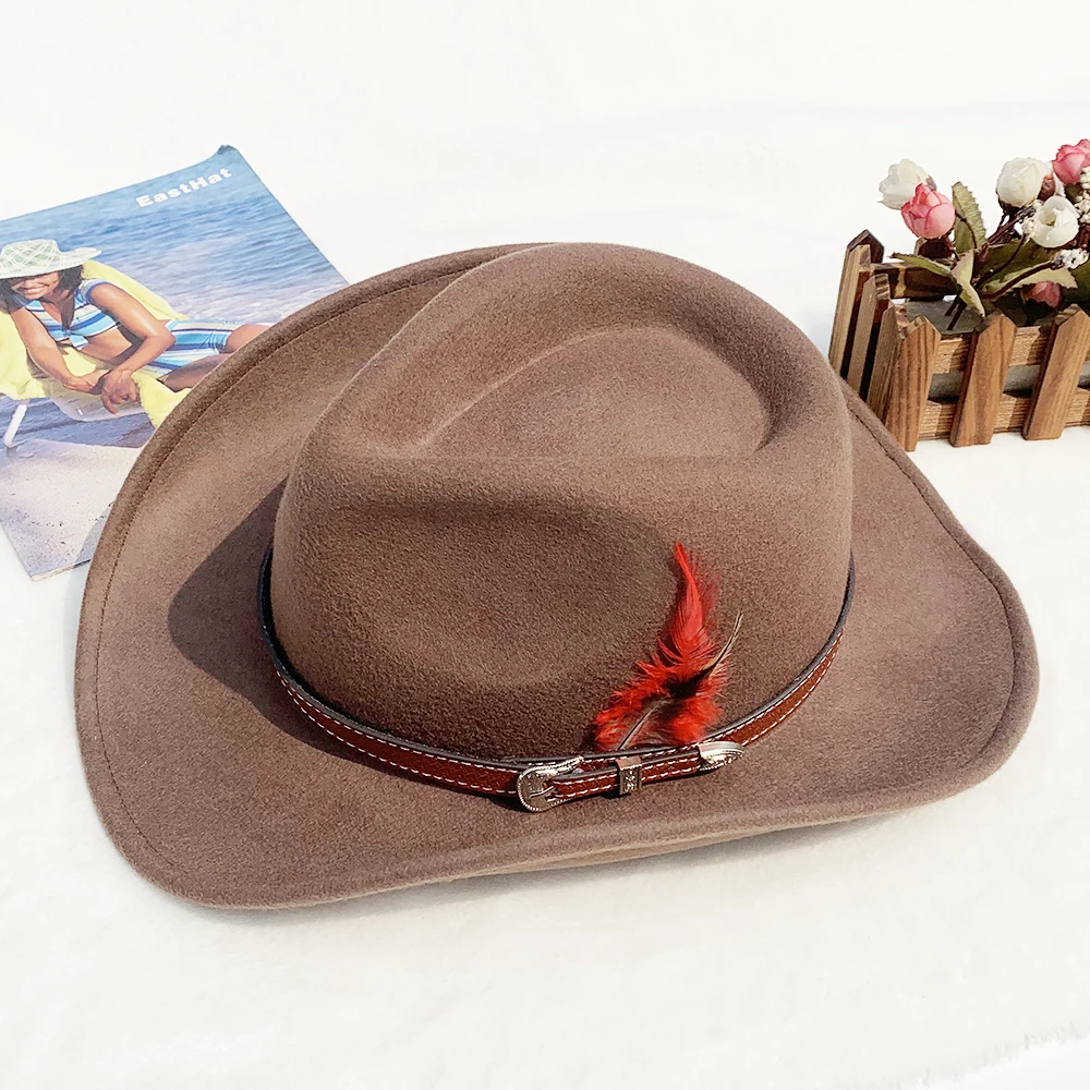 New felt cowboy hats for men adult fashion with decoration pure wool felt leather cowboy hats pakistan