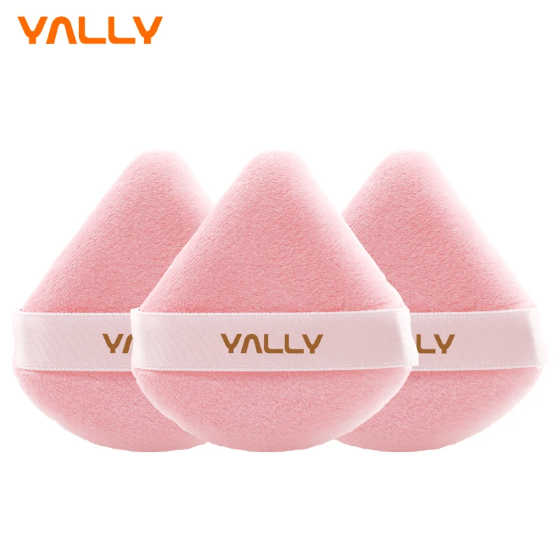 custom logo ce triangle make up puffs face cosmetic velour crystal velvet pink makeup talc triangle powder puff