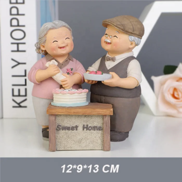 Biumart Elderly Couple Night Light Loving Home Decor Ornament Craft Resin Doll For Wedding Anniversary