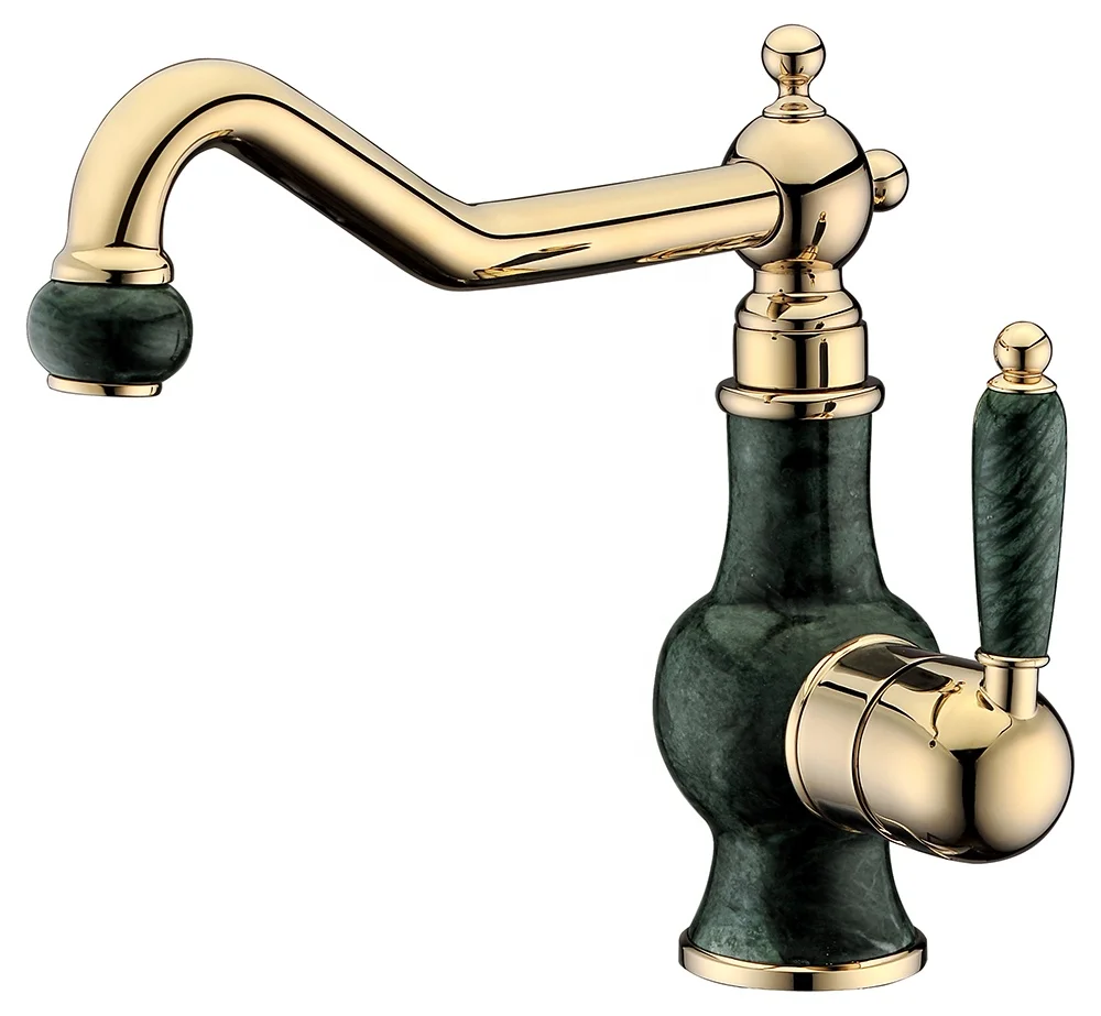 Classical luxury High Quality Bathroom Antique Brass dark green Basin Faucet Marble Decorated Basin Mixer Tap