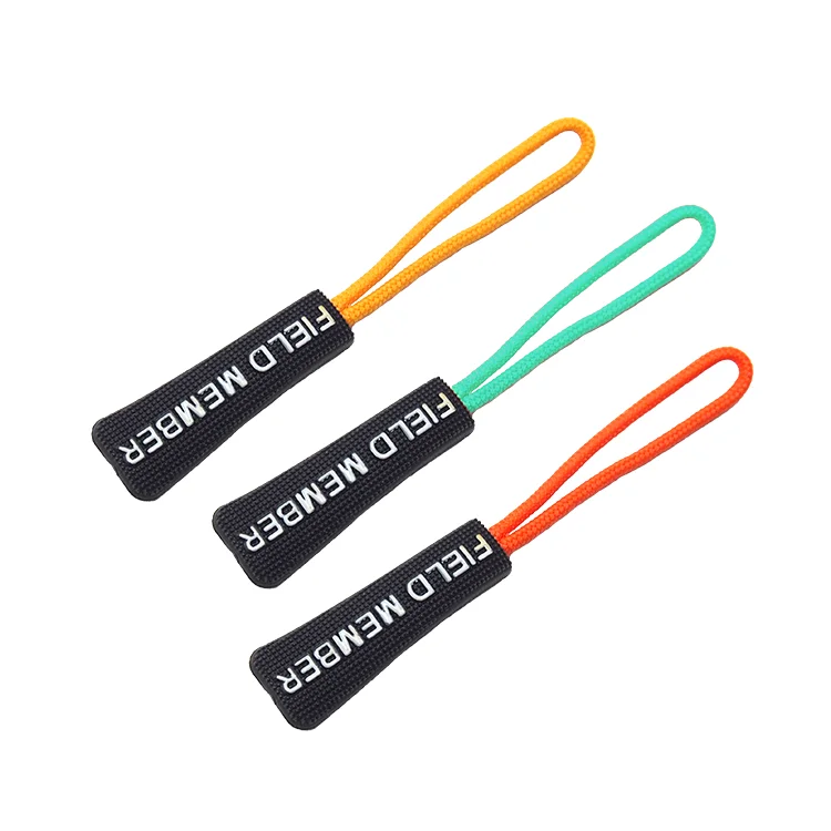 BLA09-Zipper Puller Rope Cord End Design Matt Black Rectangular Tpu  Soft Custom Clip on Zipper  Charm Design Logo for Bag