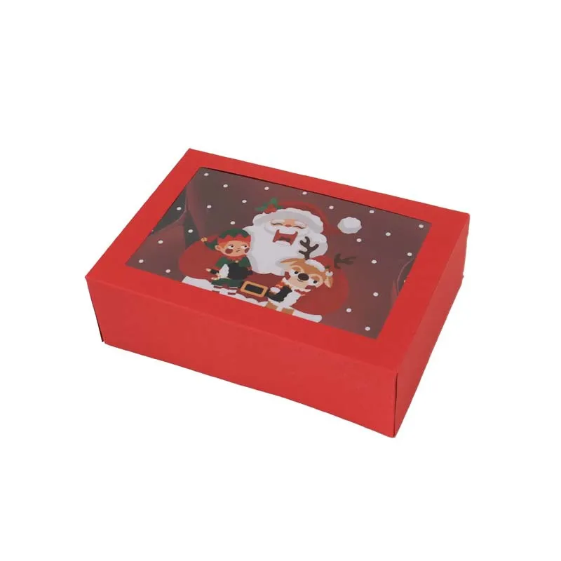 A65 Red Cardboard Christmas Gift Box with Transparent Candy Window for Baked Cookies and Other Christmas Decorations