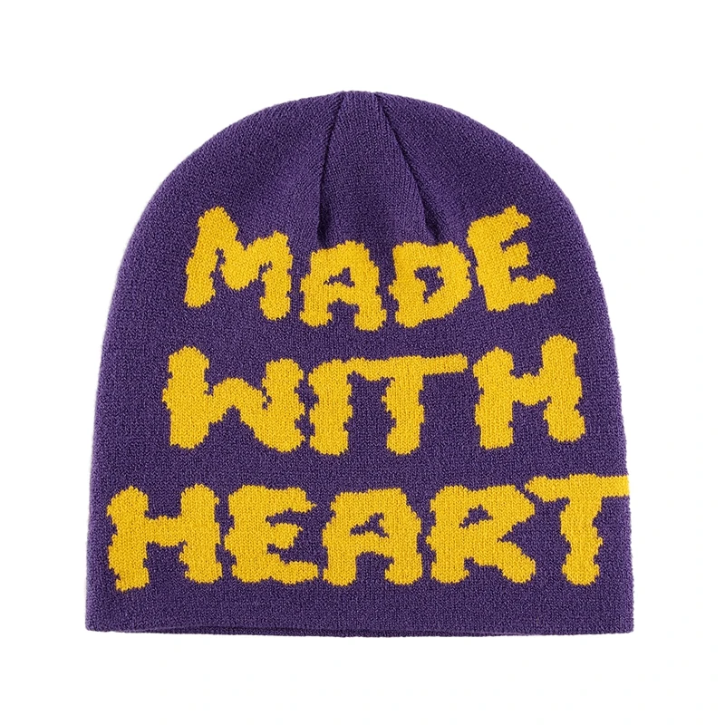 Letter Jacquard Pattern Beanies Custom Logo All Over Print Designer Unisex Graphic No Cuff Knit Winter Beanie Hats