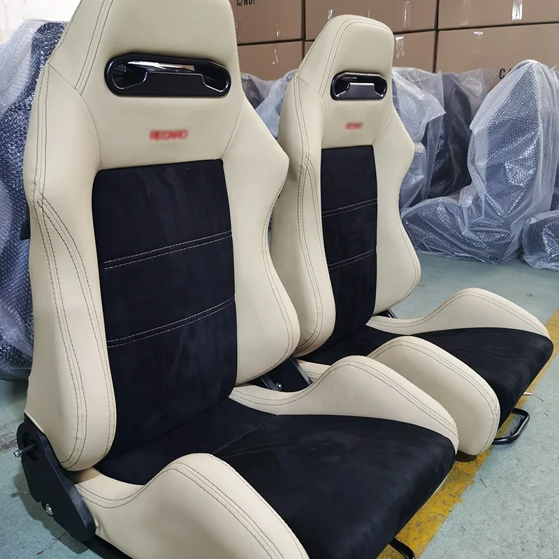 EDDYSTAR thickened wear-resistant and dirt-resistant white leather racing seat and black alcantara for all car