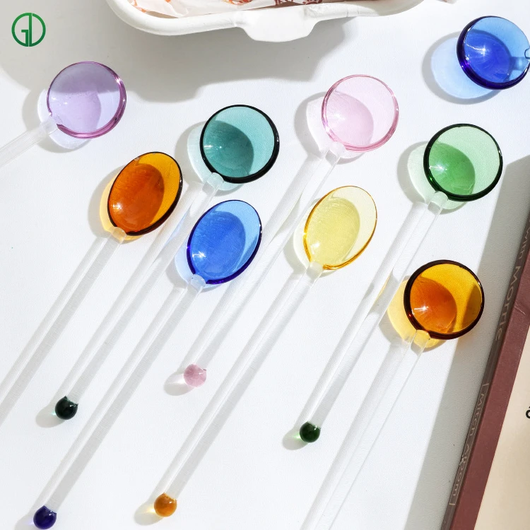 Wholesale Dishwasher available Decorative Long Handle Ice Cream Wedding Dessert Yogurt Milk Coffee Stirring Glass Spoon