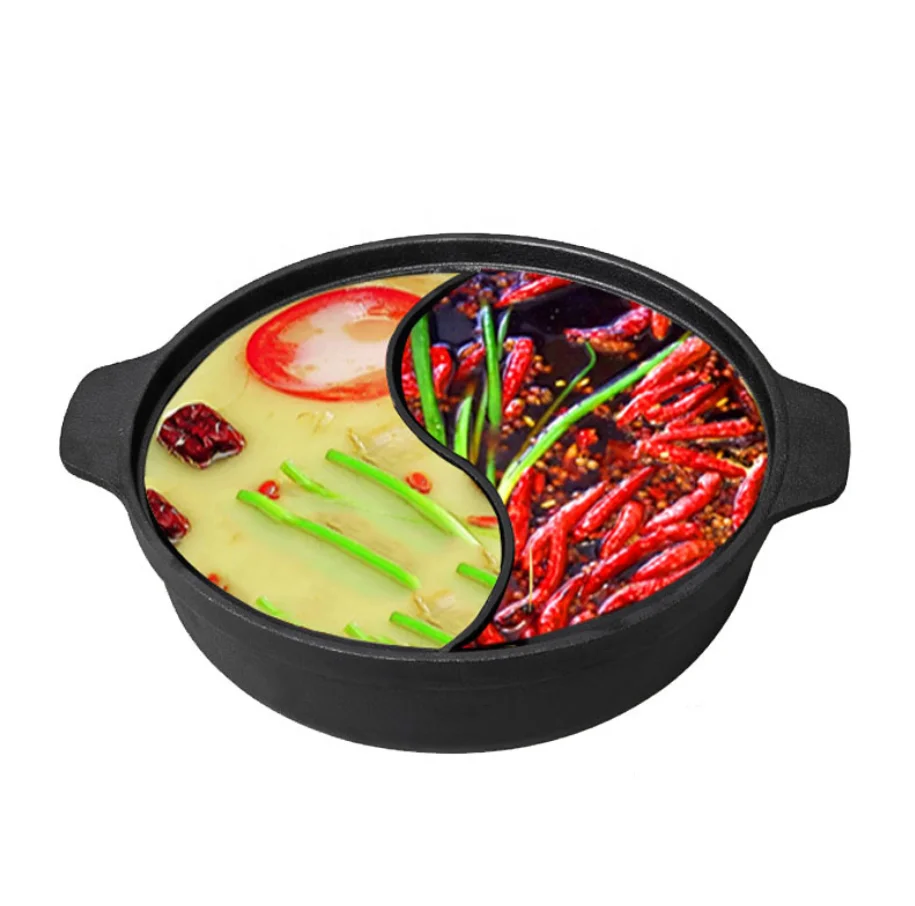 Cast iron Shabu Shabu Pot with Divider Hot Pot Soup & Stock Pots for Induction Cooktop Gas Stove