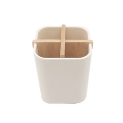 Anti-slip design multifunctional countertop stand organizer for kitchen utensils bamboo bathroom electric toothbrush holder cup