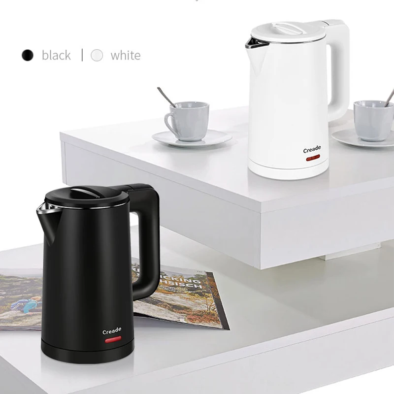 Factory Wholesale 1.0L Small Capacity Electric Kettle with 304 Stainless Steel Double-layer Anti-scald Water Boiling Kettle