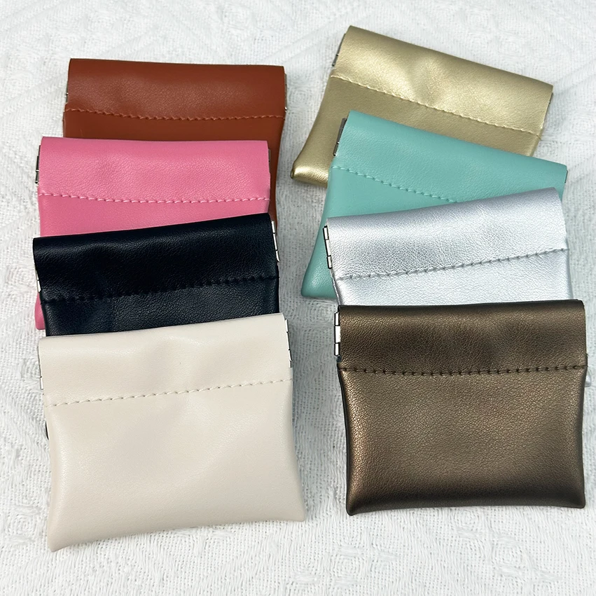 Custom portable leather small pouch water-proof mini coin bag Automatic Closed jewelry bag Shrapnel Pouch