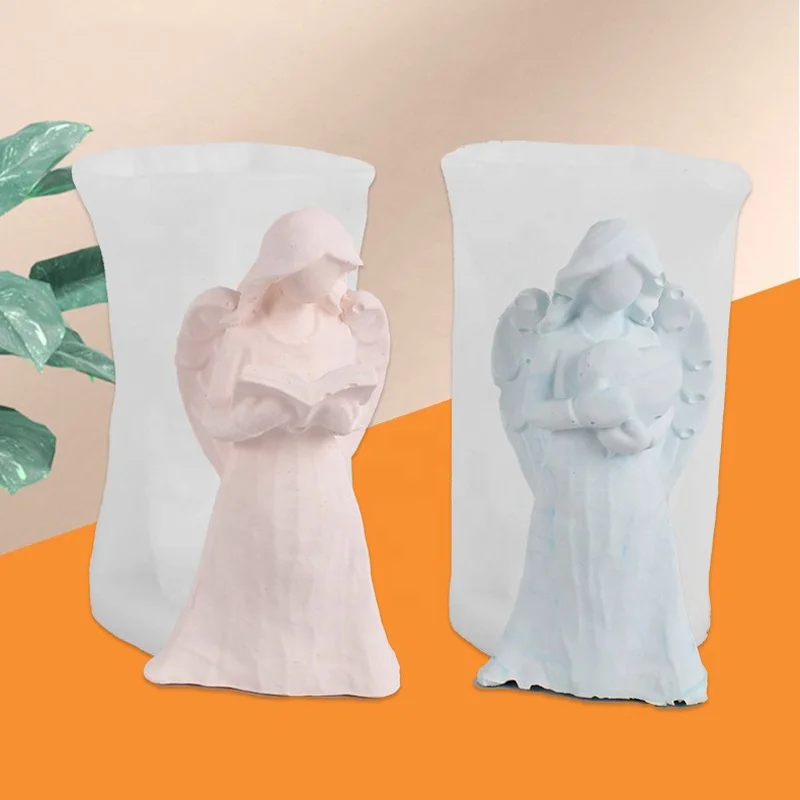 DM618 Angel Candle Silicone Mold Epoxy Resin Holding Flower Book House Heart Little Girl Mould