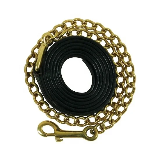 New Horse Leather Lead with heave Brass Chain