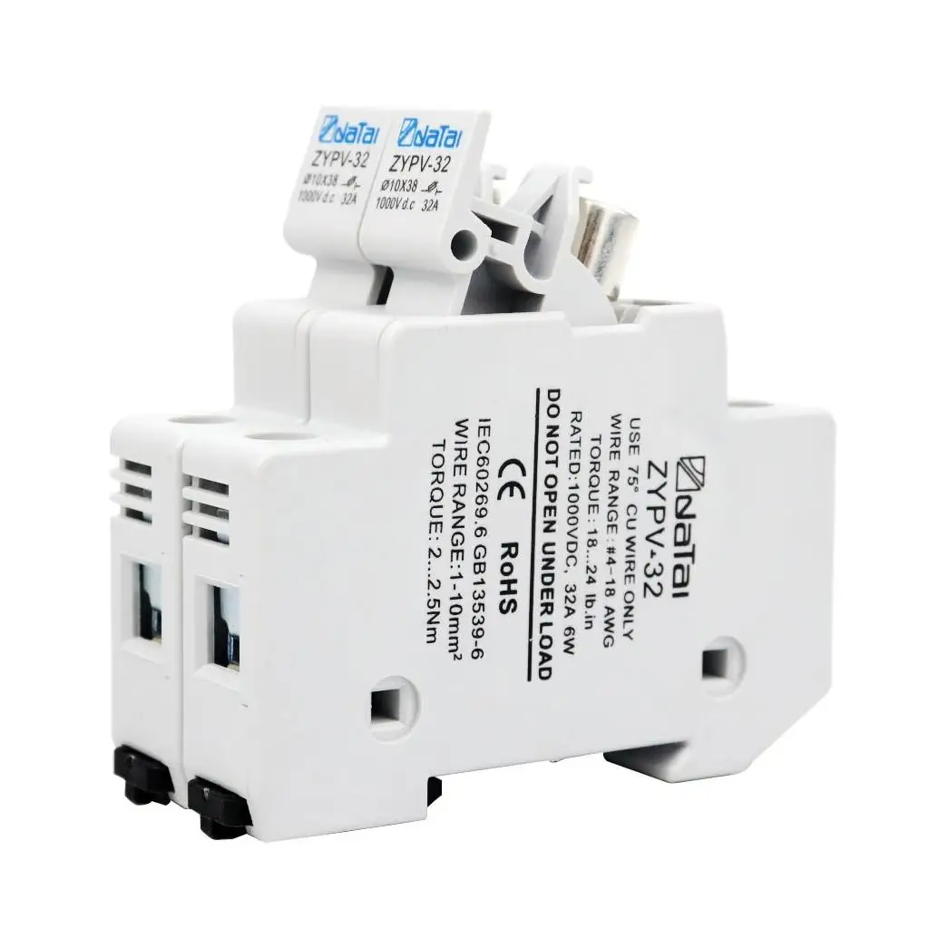 DATAI DC 2P 1000V Fuse Holder for Solar PV System Protection Fusible 10x38MM gPV PV Solar Fuse