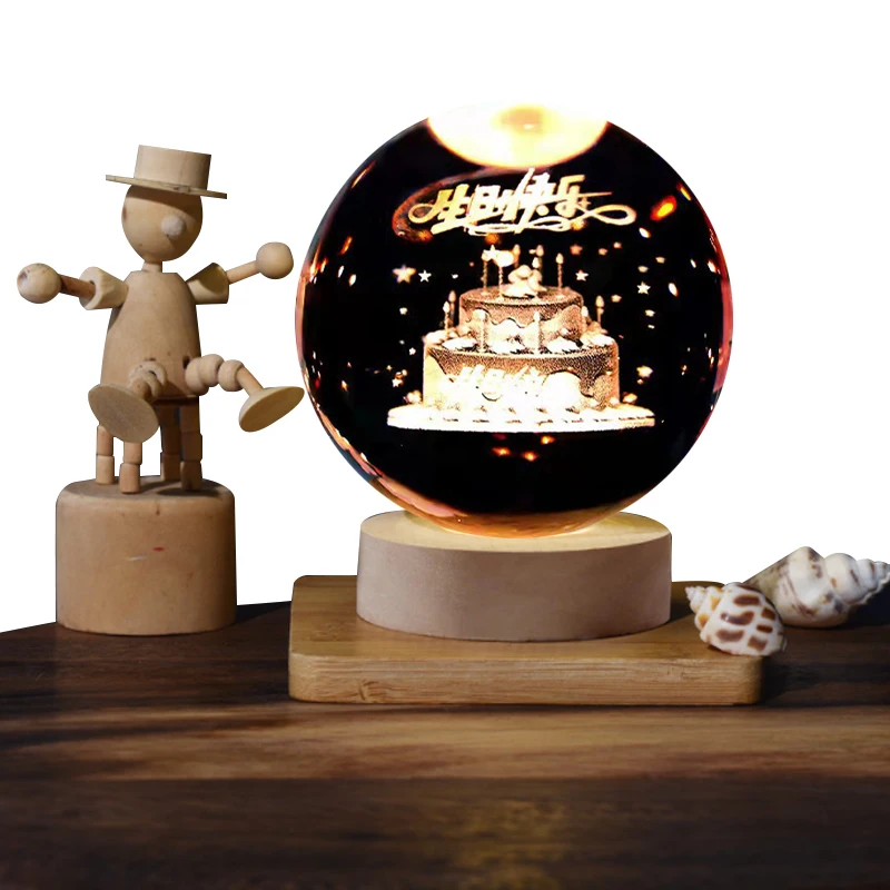 Engraving Customized Baby Photo Glass Ball 3d Interior Crystal Ornament Small Crystal Ball Luminous Night Light Ball