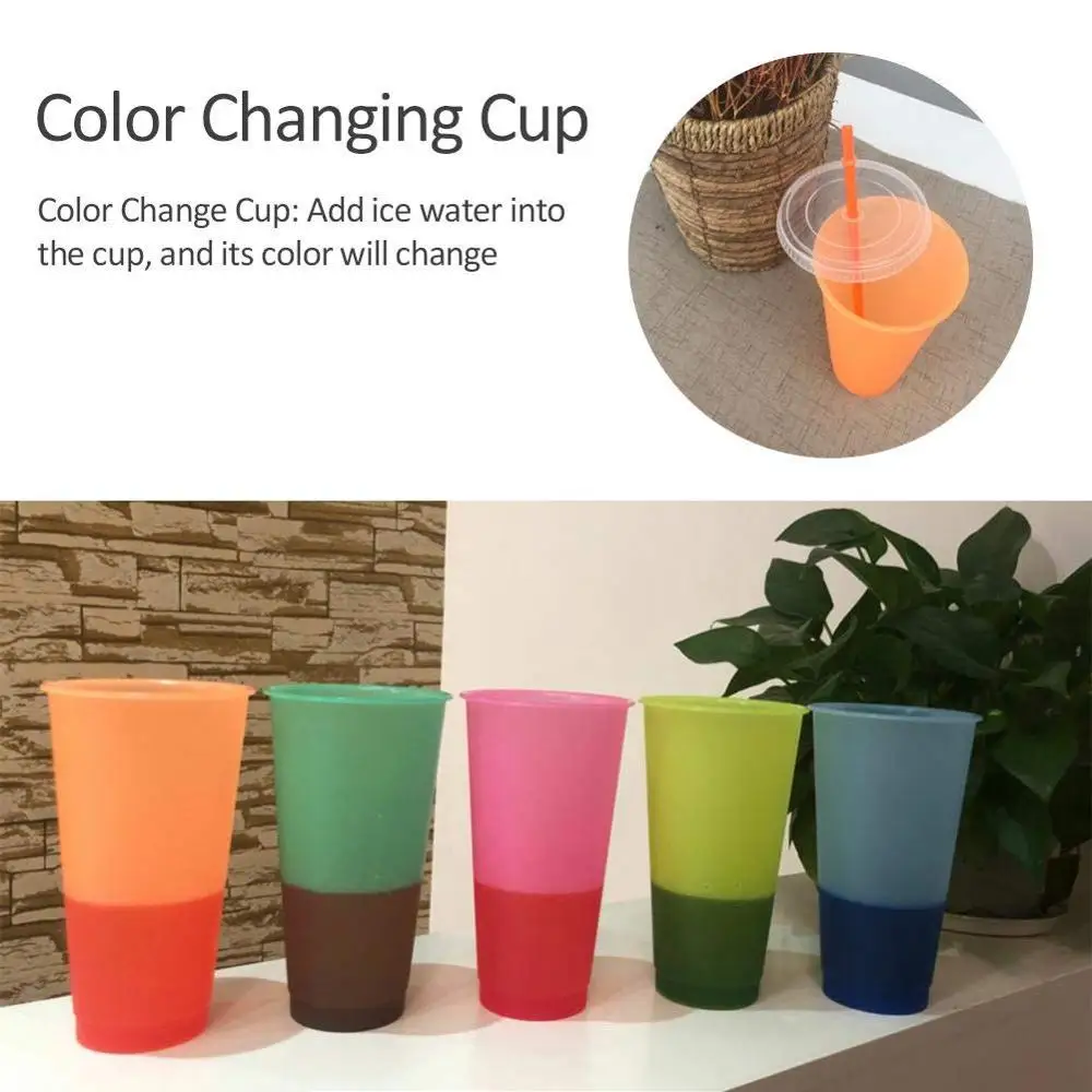 700ml color changing drinking tumbler juice temperature gradient reusable pp 24oz plastic straw cup with lid