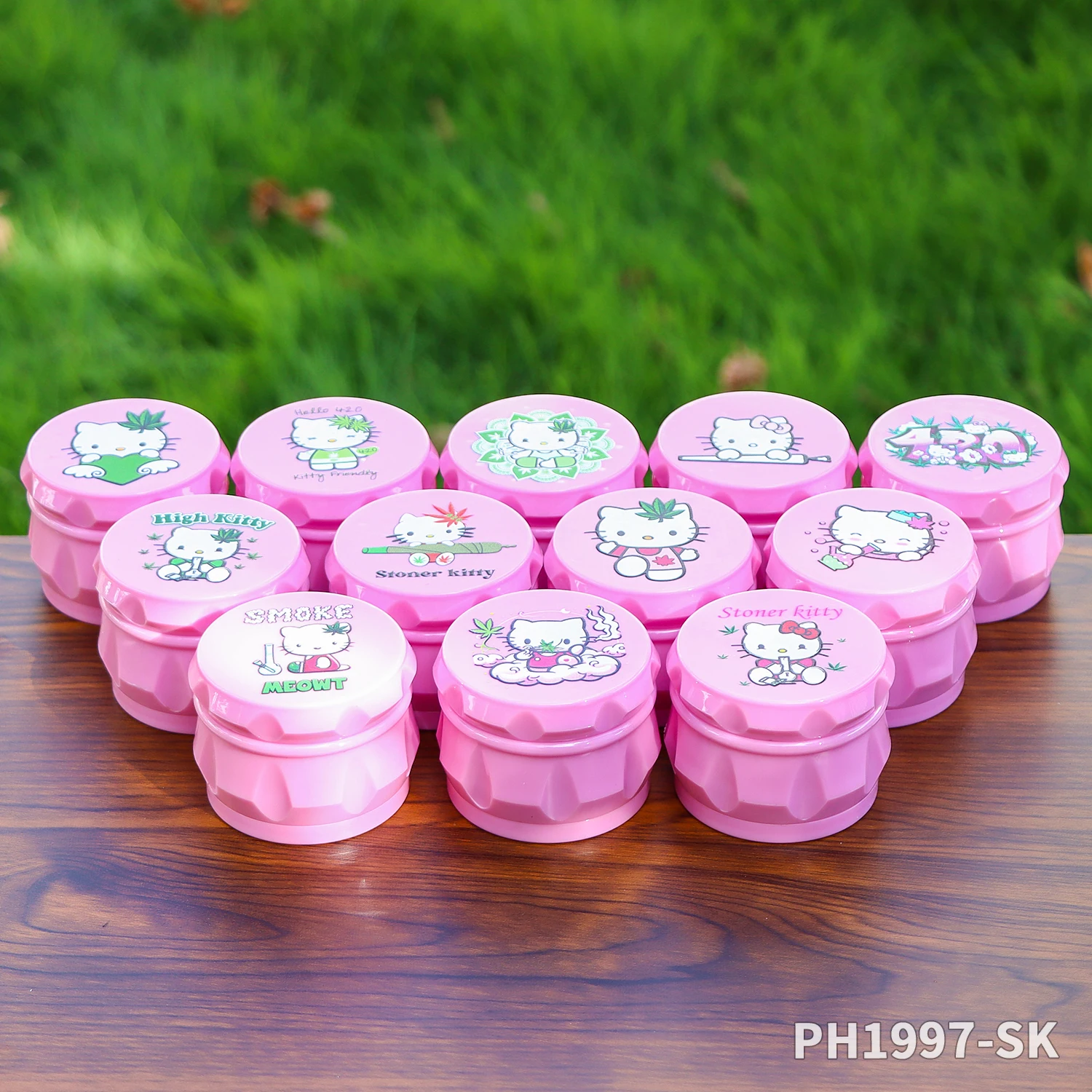 STONER KITTY Brand 60mm 4-Layer Plastic Pink Cigarette Grinder Top Cover UV Pattern Drum Shape Wholesale