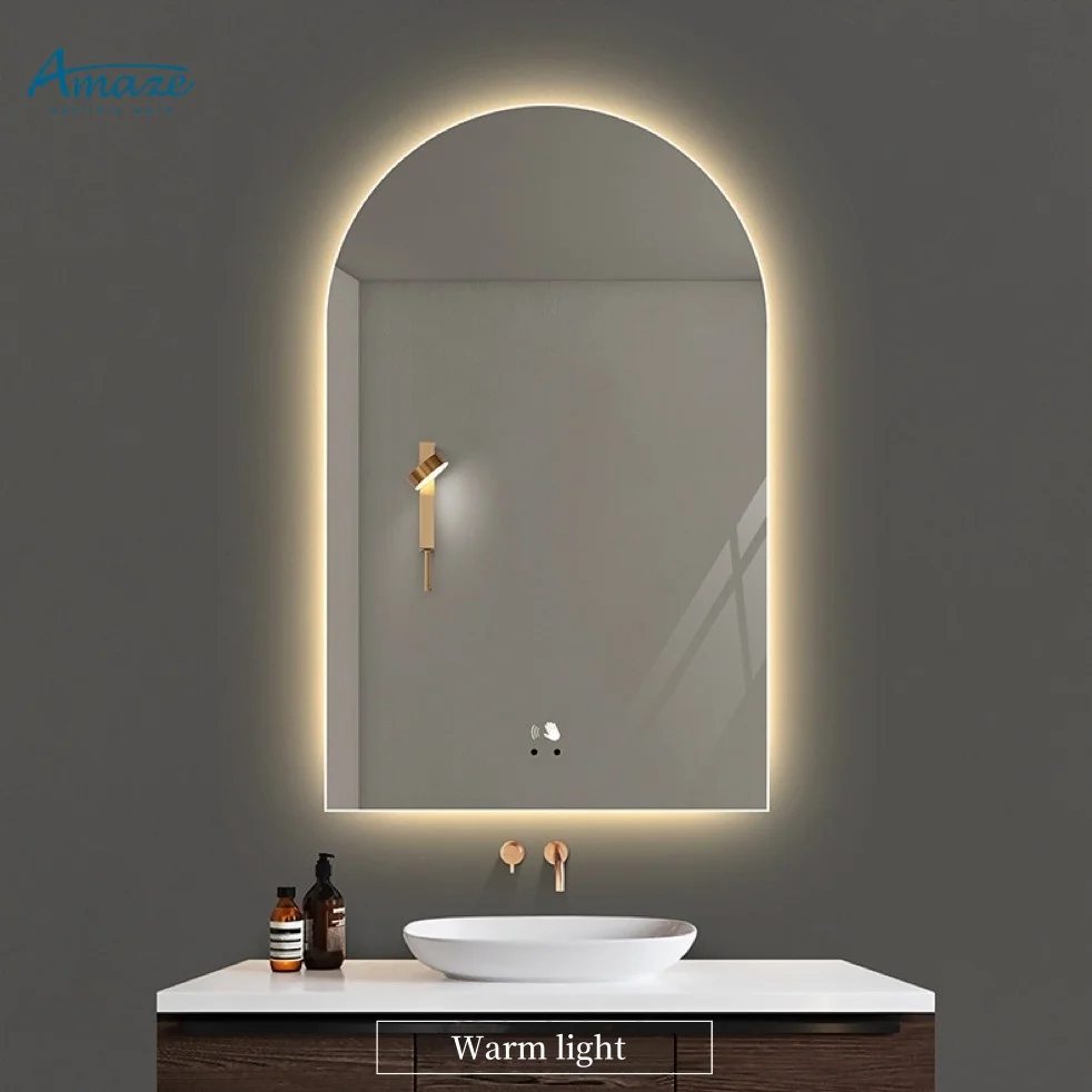 French arch shaped smart mirror bathroom wall mounted Intelligent defogging mirror human body sensing LED intelligent mirror