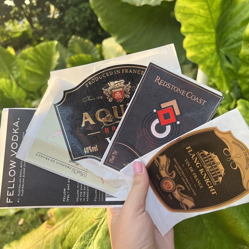 Custom Self-Adhesive Aluminum Label Wine Vodka Whisky Whiskey Brandy Tequila Gin Spirits Recyclable/Biodegradable Embossed Logo