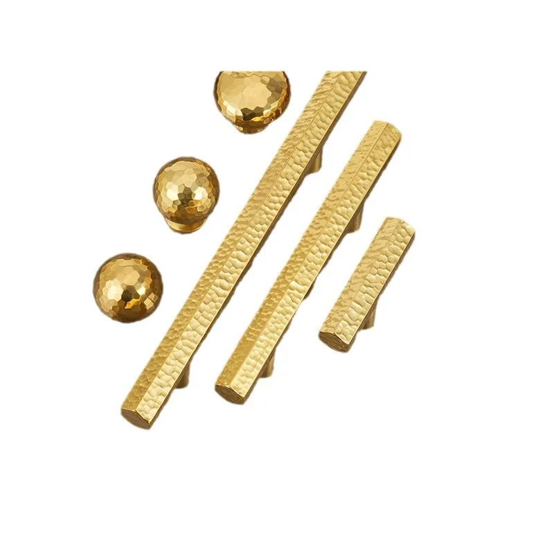 Luxury Style Like hammer hit Rough surface Hexagon round gold color Brass Antioxidant Textured Furniture Handles knurled knobs