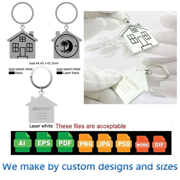 Promotional souvenirs metal keyring wholesale personalized sublimation alloy custom logo house shaped keychains with logo
