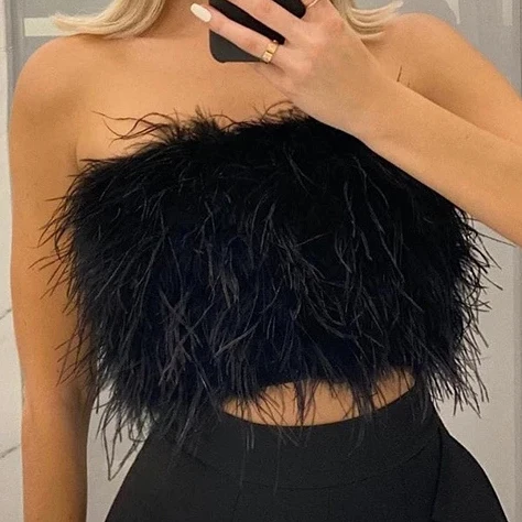 Wholesale Ostrich Feather Top Ostrich Feather Crop Top