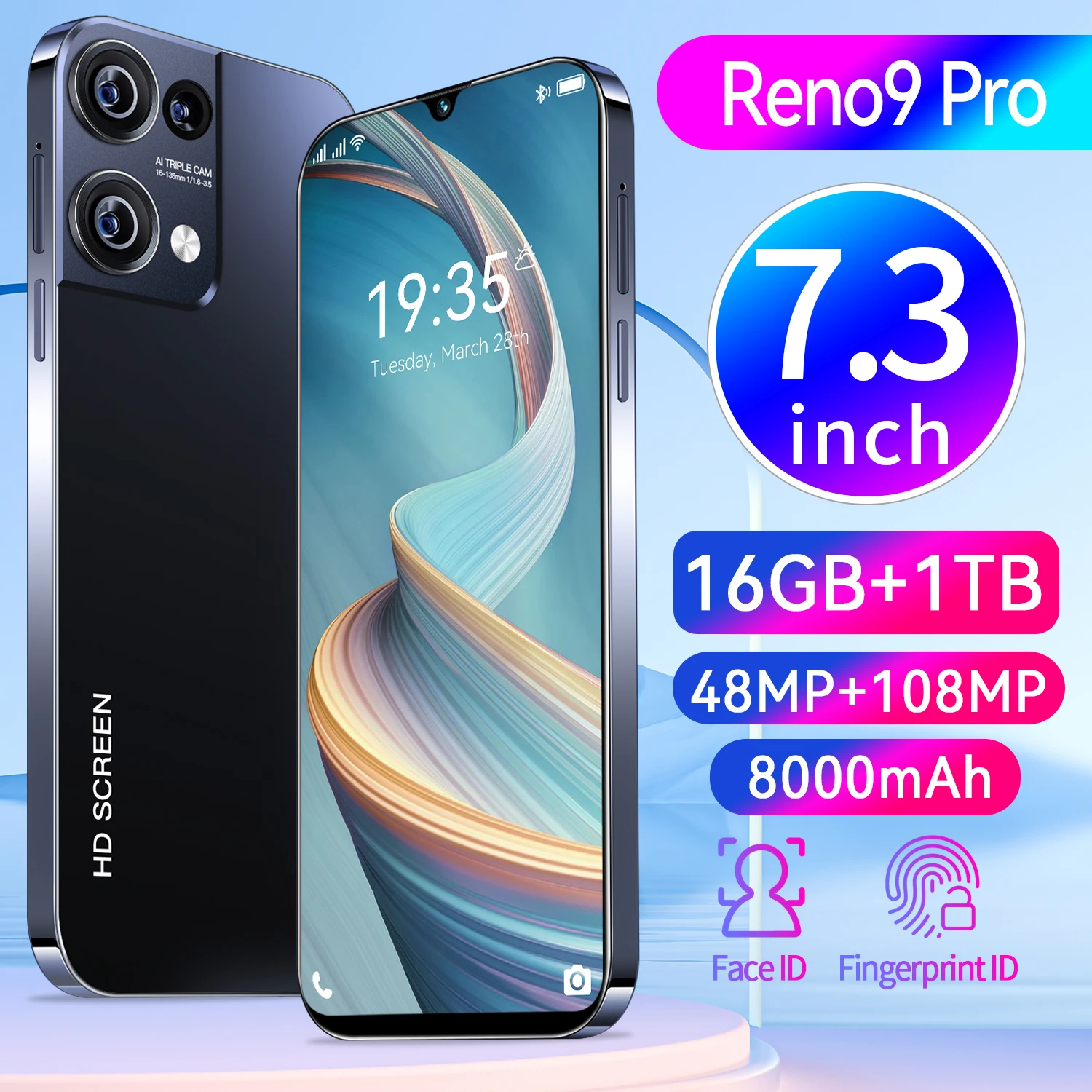 New Reno9pro Cross border Phone 1GB+16GB Android Smartphone 6.8-inch Screen Factory Stock