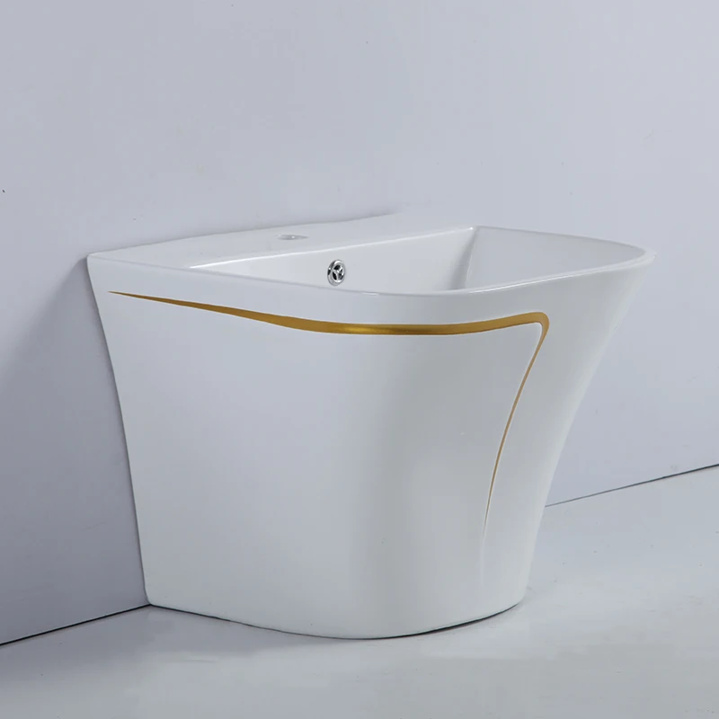 Luxury Golden Line Ceramic Bathroom Sink Color Half Pedestal Wall-hung Wash Hand Basin