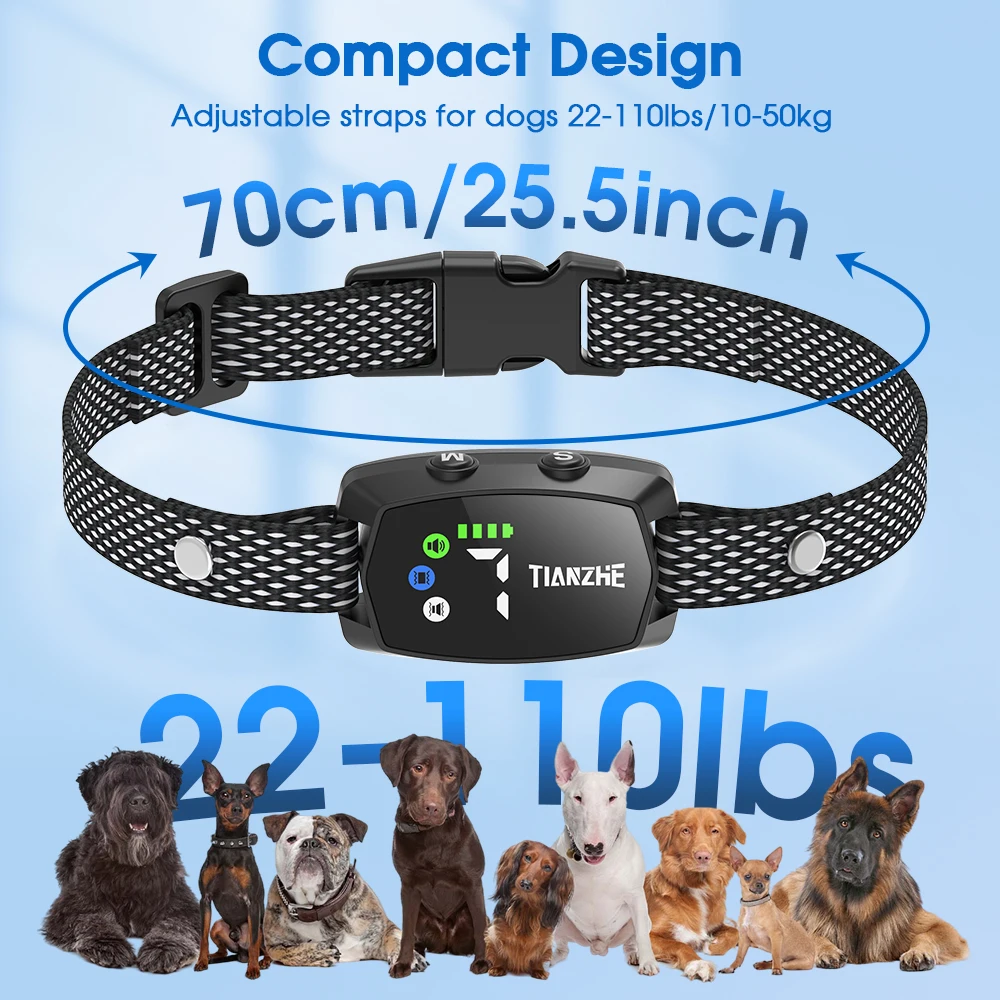 High Sensitivity LED Color Screen No Shock Safe Stop Barking Training Anti Bark Collar With Sound and Gyroscope Motion Sensor