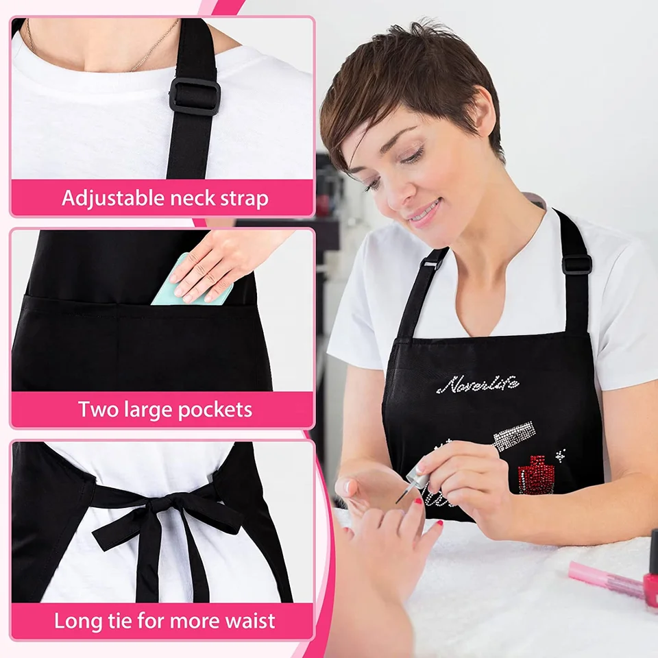 Personalised  with rhinestones Protective Aprons Nail Technician Manicure custom Unisex Apron 2 Pockets Adjustable Manicurist
