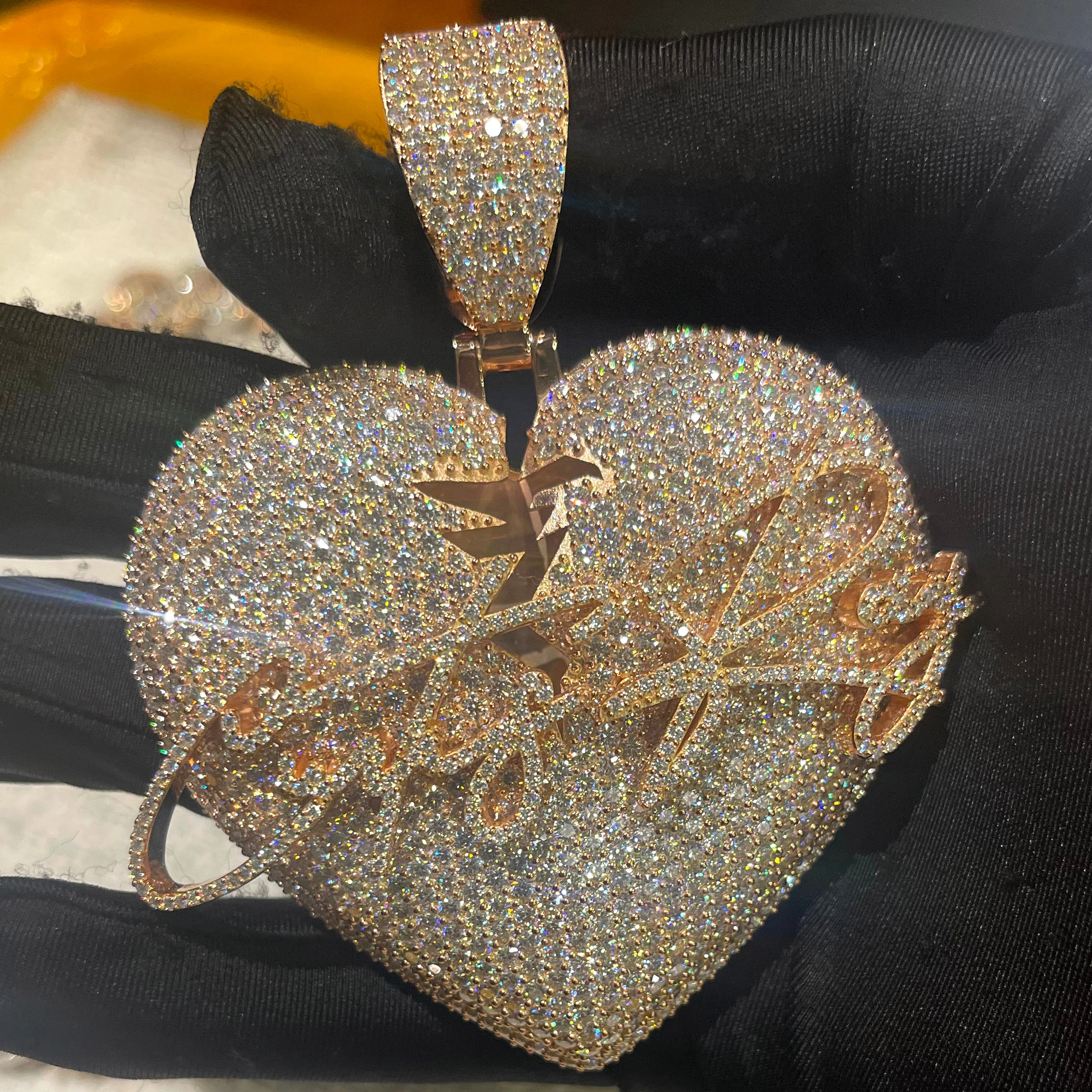 Custom Cracked Heart 3D Pendant Pass Diamond Tester Moissanite 925 Silver Gold Plated VVS Iced Out Fine Jewelry For Men Woman