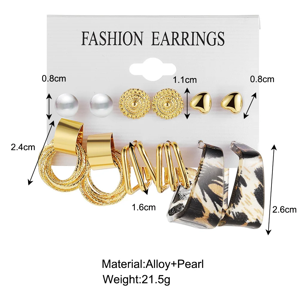 Women Creative Personalized Geometric Circle Hoop Earring Alloy Jewelry Accessories Vintage Pear Earrings Set