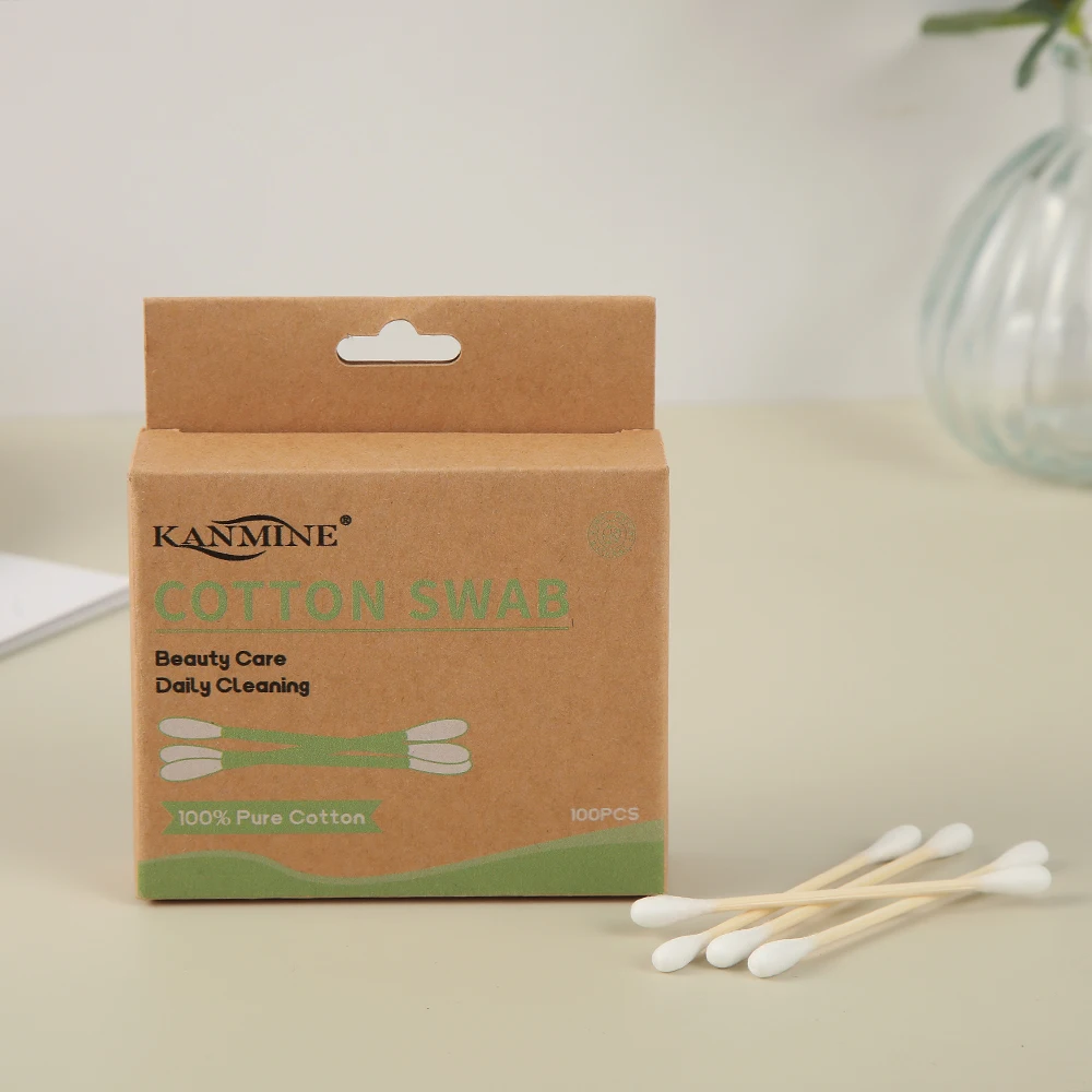 Beauty Tool  Ear Lipstick Glaze 100 Pieces Aircraft Hole Hang Card Kraft Paper Box Bamboo Stick Cotton Buds