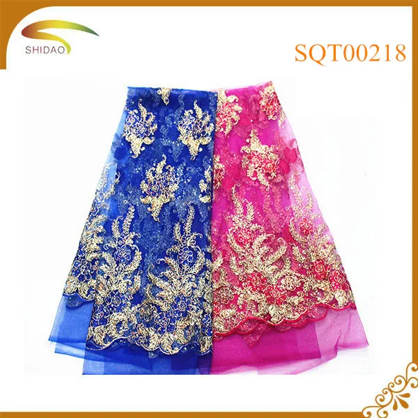 shidao royal blue textile african george lace fabric mesh embroidery