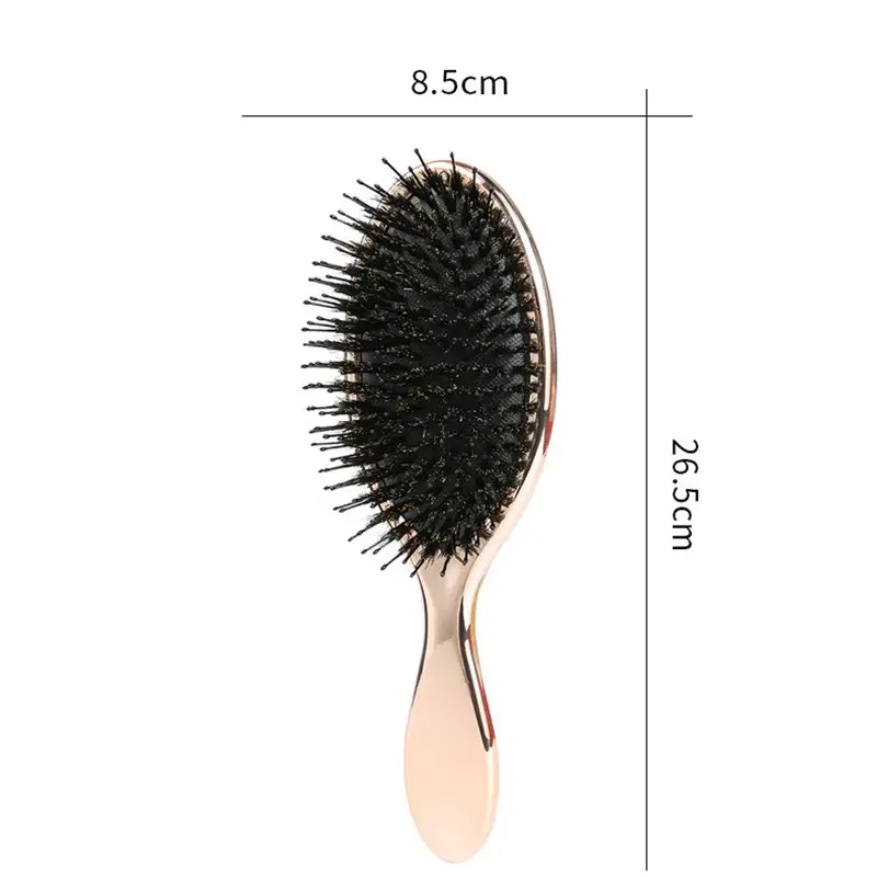 Luxury Rose Gold Silver Color Boar Bristle Paddle Oval Hair Brush Anti Static Hair Massage Hair Extension Brush