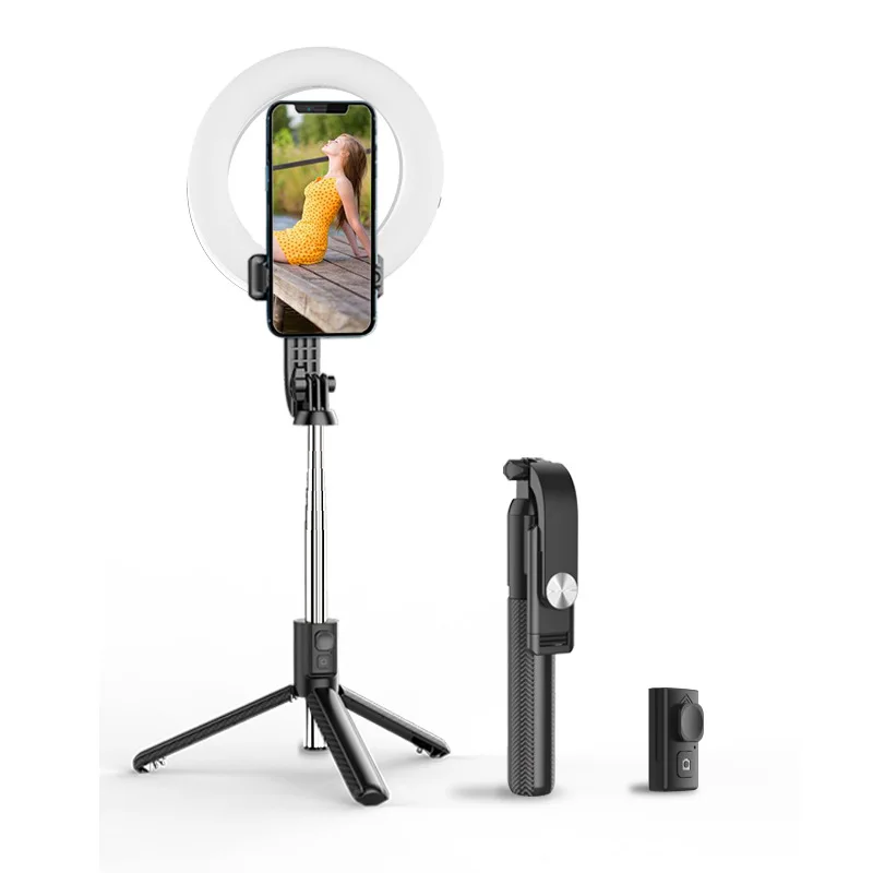 New Portable Wireless TikTok Detachable Remote V01 Portable Extendable Tripod Selfie Stick With Ring Light