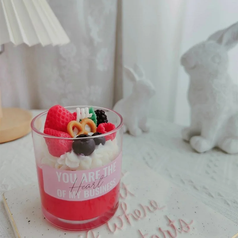 Handmade DIY Soy Wax Simulated Ice Cream Chocolate Glass Aromatherapy Candle Cute Strawberry Fruit Food Dessert Scented Candles