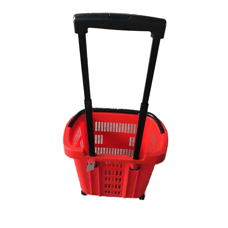 Factory Wholesale portable Trolley supermarket basket plastic shopping push cart with wheel