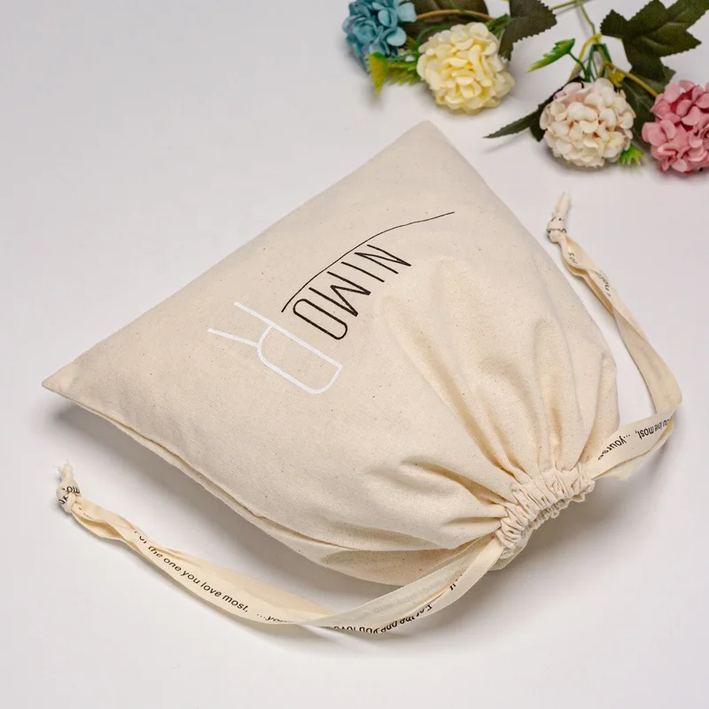 Good Quality Custom Logo Portable Reusable Printed Gift Canvas Cotton Double String Handbag Dust Drawstring Bag