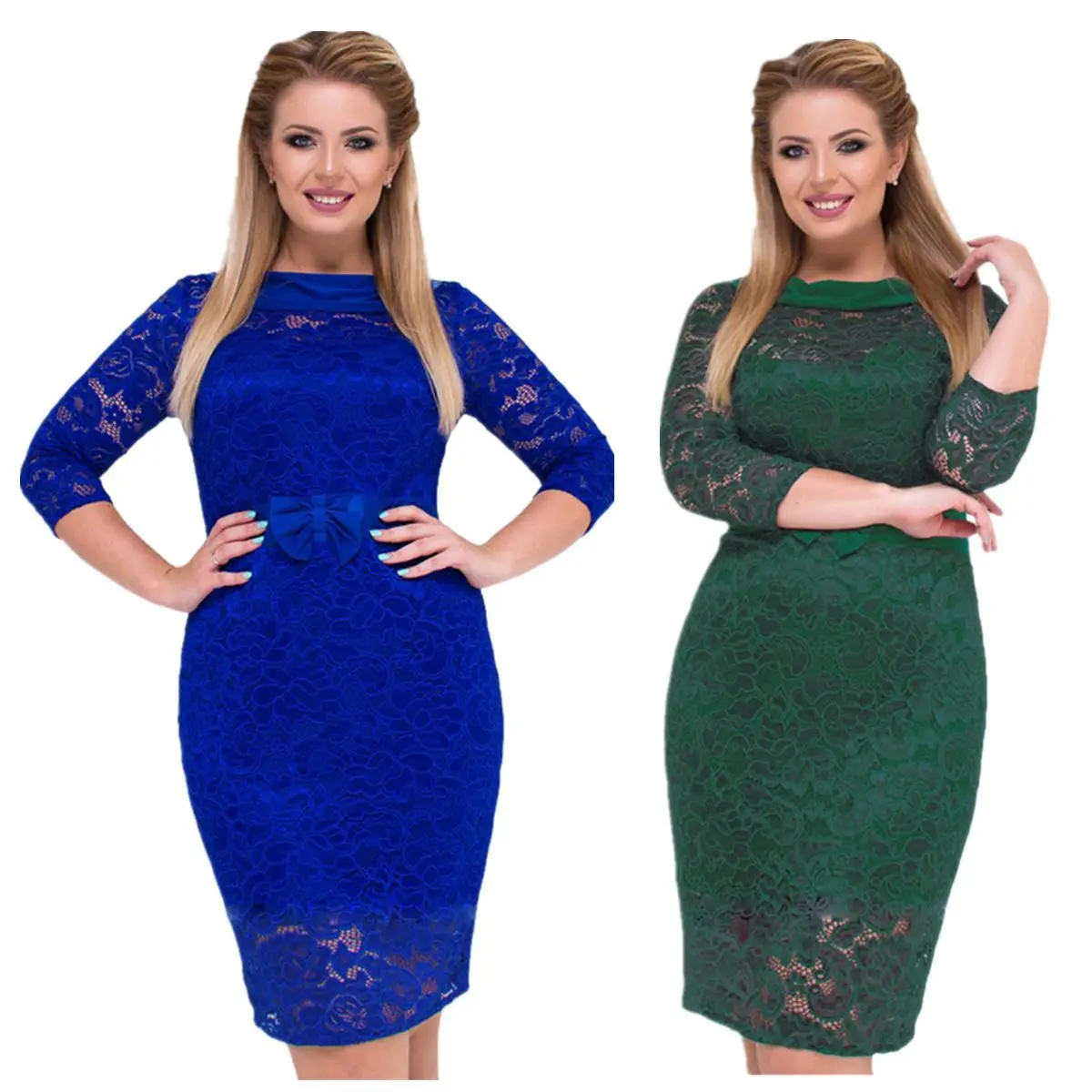 Wholesale Women Lace Crochet Hollow Midi Knee Length Dress Slim Bodycon Pencil Ladies Office Work Dresses