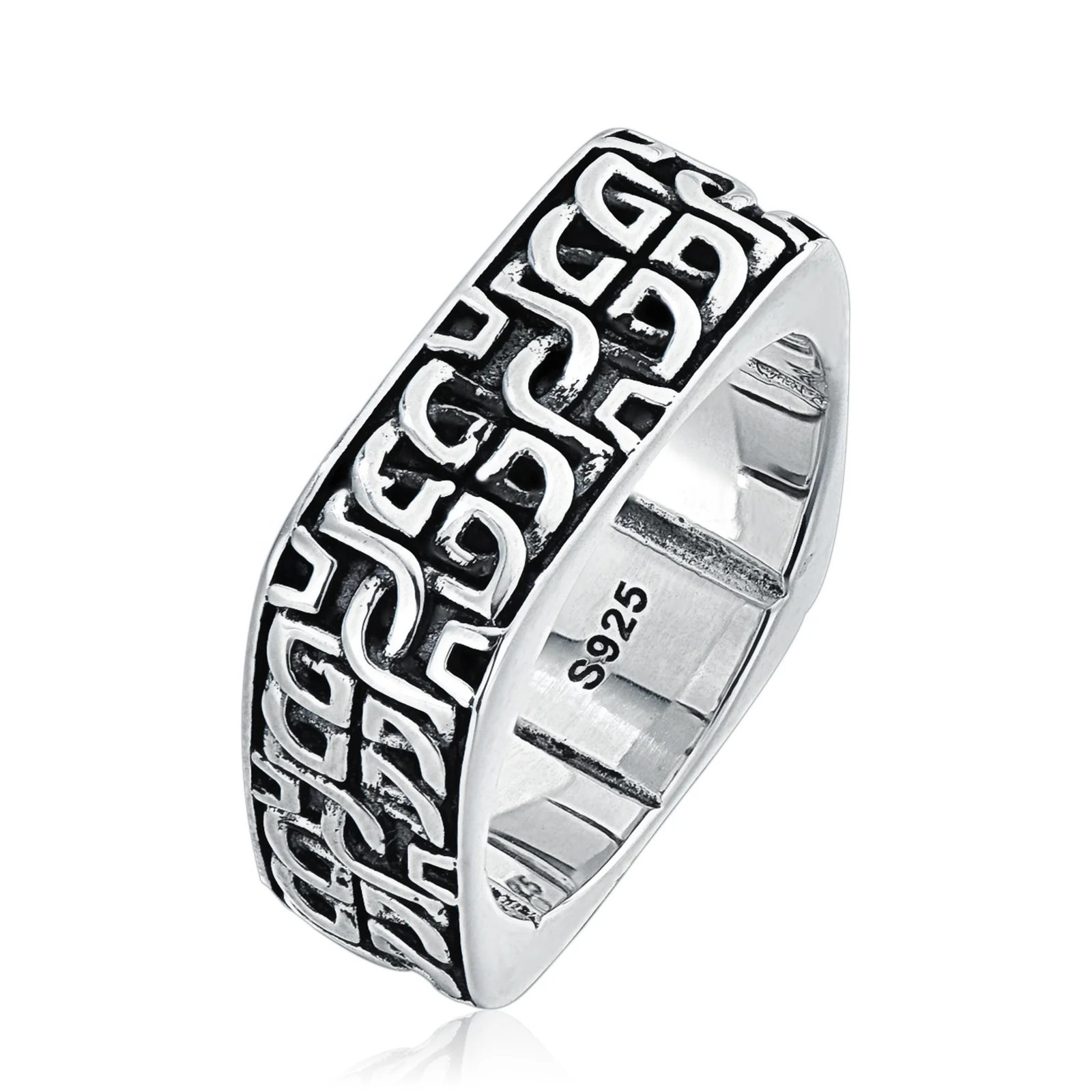 Sterling Silver Punk Rings Casual Versatile Silver Oxide 925 Men Rings Hippie Knuckle Signet Rings