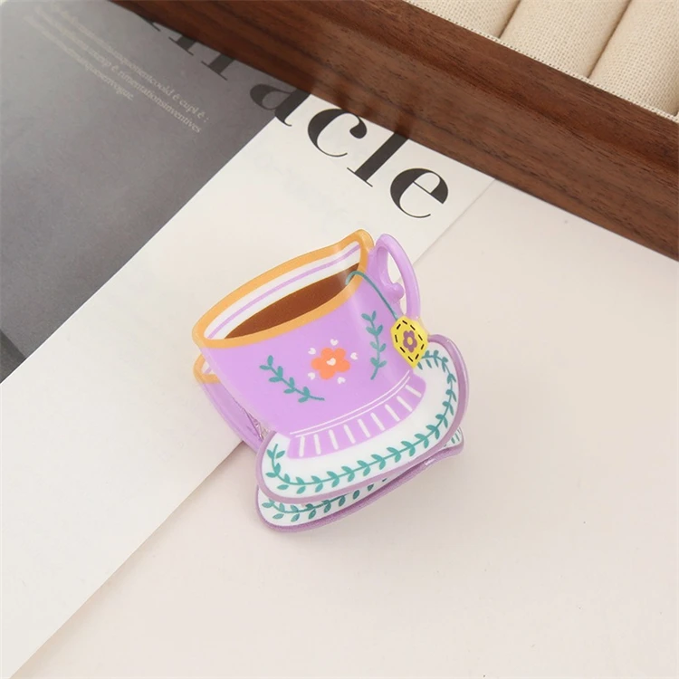 Multi-coloured large personalized American New York Coffee cup hair claw clip