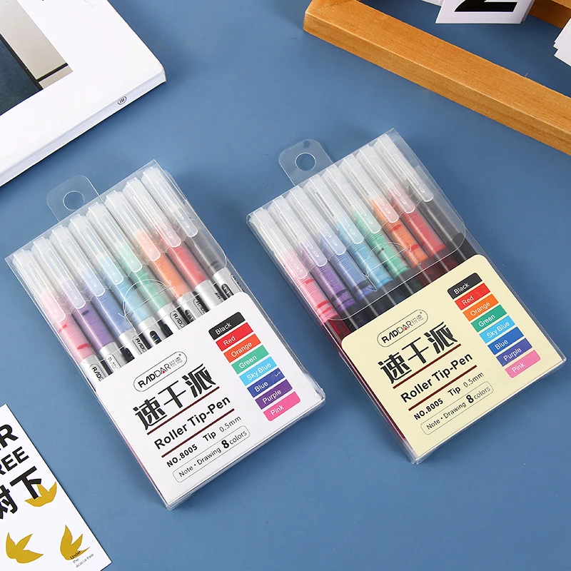 0.5mm Plastic 8 Color Roller Tip-pen Office Supplies Factory Sales Student Large Capacity Gel Pen