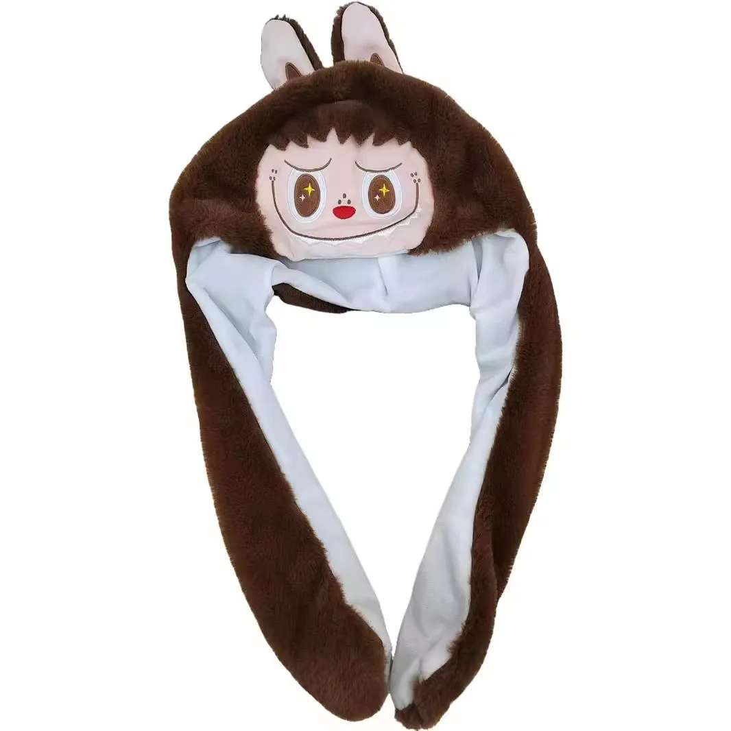 Ruunjoy new cartoon labubu plush hat Ears Move cute labubu figure rabbit soft winter cover ear hat LED Plush hat Christmas gifts