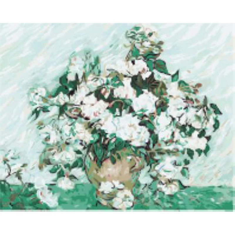 customized paint by numbers Van Gogh white rose for adults, diy digital oil painting by numbers