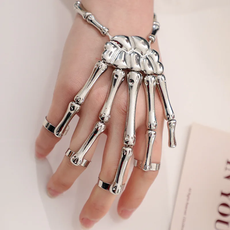 Halloween Bracelet For Women Gothic Punk Hand Skull Skeleton Elasticity Adjustable Bracelet Bangles Femme Party Accessories