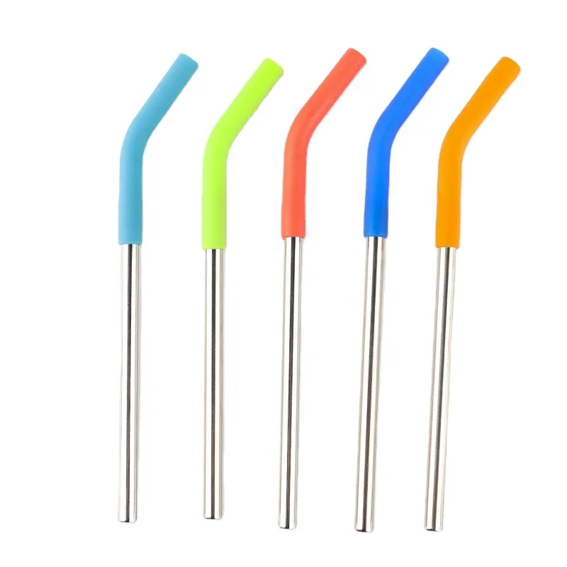 Straws Set Stainless Steel Drinking Straws Custom Reusable Silicone with Silicone Tips Bar Accessories Metal Eco-friendly LFGB
