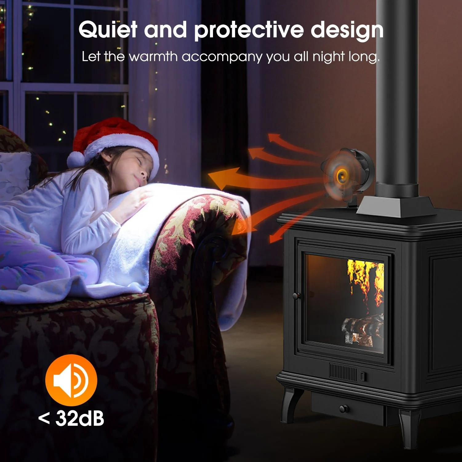 Dual-Heated 6 Blades Wood Log Burner Fireplace Eco Friendly Fan Heat Distribute Self-Energy Heat Power Stove Fan