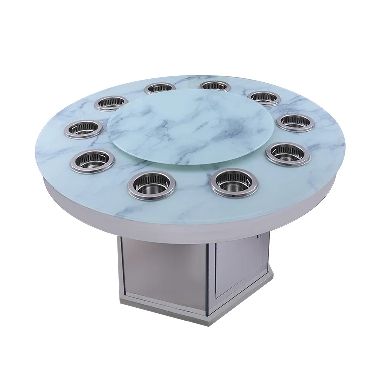Customized designs marble single hot pot dining round smokeless restaurant hotpot table