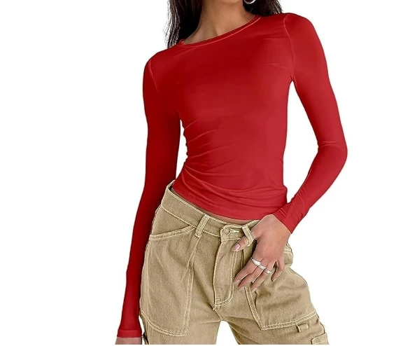 Stylish Solid Color Women s Tee with Slim Fit Design for Casual Outfits