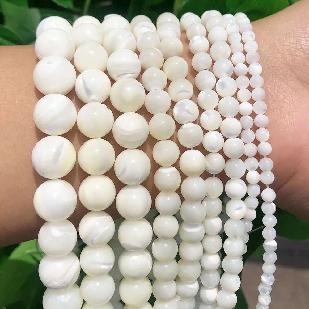 Fashion 4/6/8/10/12MM Wholesale Round White Shell Stone Loose Beads For Jewelry Making DIY Necklace