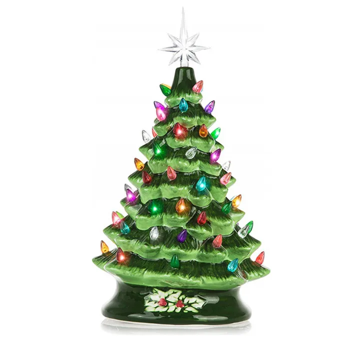 Christmas Tree Tabletop Green Xmas Light Up Ceramic Navidad Holiday Decoration Arvores